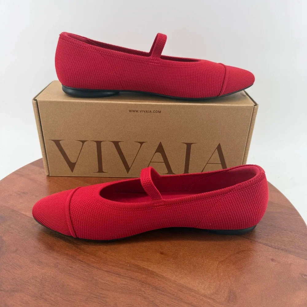 VIVAIA Tamia Mary Jane Ballet Ruby Red Knit Sustainable Cap Toe Flat Women 10